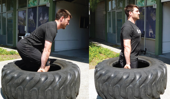 Performing a Deadlift with a Tire