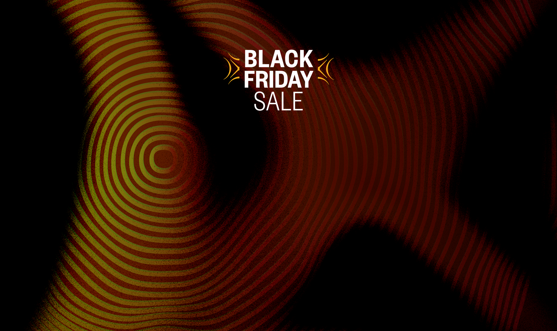 Black Friday sale text on a dark background with concentric circle pattern