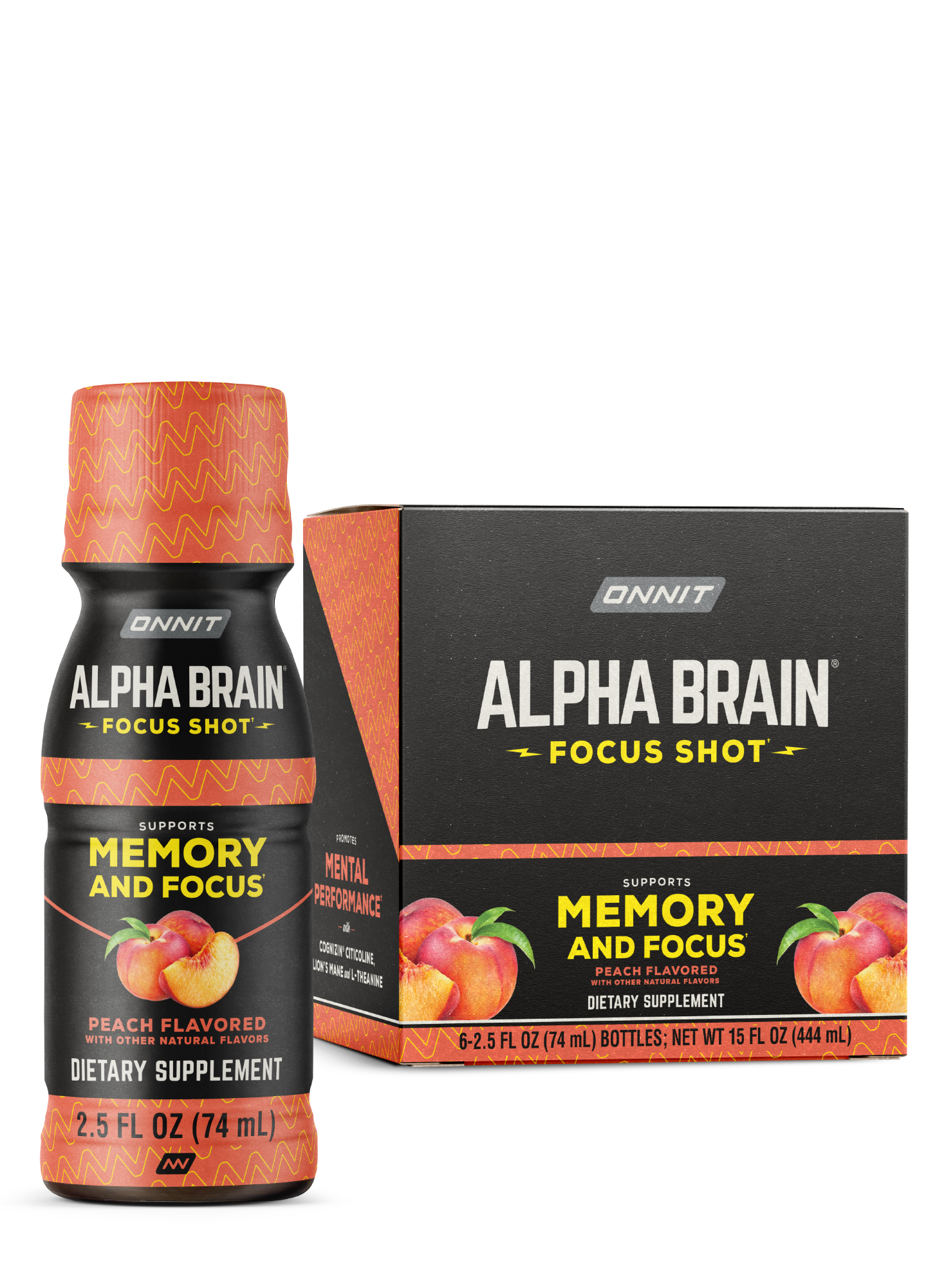 Alpha BRAIN® Focus Shot - Peach (2.5 fl oz, 6 ct)